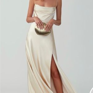 Fame and Partners Strapped Draped Gown in Champagne